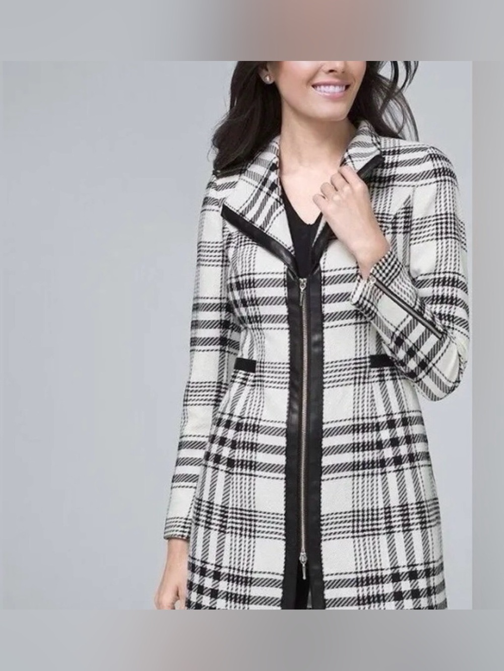 WHBM Black & White Plaid Women's Coat - Classic Chic